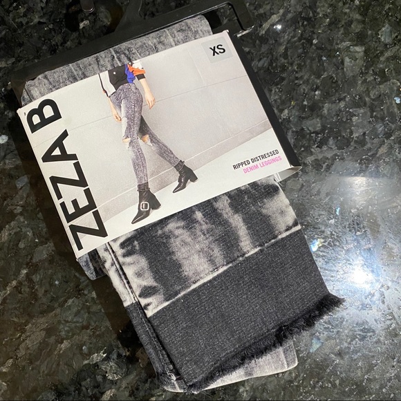 Zeza B Ripped Distressed Denim Leggings XS Black - Picture 4 of 5